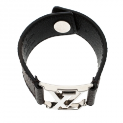 Pre Owned Louis Vuitton Hockenheim Monogram Canvas Silver Tone Bracelet