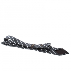 Pre Owned Louis Vuitton Grey and Black Striped Damier Monogram Silk Jacquard Tie