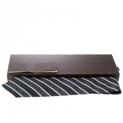 Pre Owned Louis Vuitton Grey and Black Striped Damier Monogram Silk Jacquard Tie