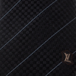Pre Owned Louis Vuitton Black Damier Patterned Striped Silk Jacquard Ecu Tie