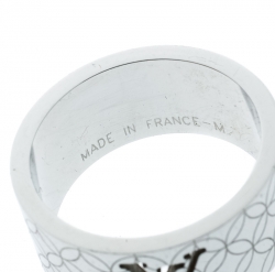 Louis Vuitton Champs-Elysées Logo Cut-out Textured Silver Tone Band Ring Size 60