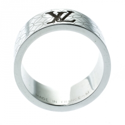 Louis Vuitton Champs-Elysées Logo Cut-out Textured Silver Tone Band Ring Size 60