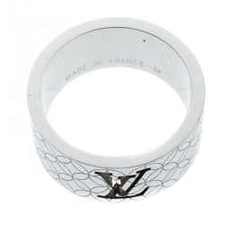 Louis Vuitton Champs-Elysées Logo Cut-out Textured Silver Tone Band Ring Size 60