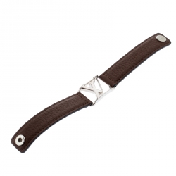 Pre Owned Louis Vuitton Hockenheim Brown Leather Silver Tone Bracelet