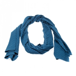 Louis Vuitton Blue Checked Pattern Cotton & Cashmere Micro Damier Scarf