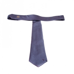 Pre Owned ربطة عنق لوي فيتون كلاسيك حرير جاكارد بنقوش داميه زرقاء كحلية صغيرة