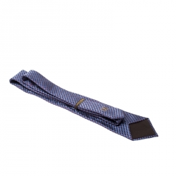 Pre Owned ربطة عنق لوي فيتون ك لاسيك حرير جاكارد بنقوش داميه زرقاء كحلية صغيرة