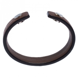 Pre Owned Louis Vuitton Brown Leather Open Cuff Bracelet 19