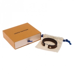 Pre Owned Louis Vuitton Brown Leather Open Cuff Bracelet 19