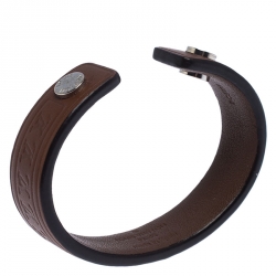 Pre Owned Louis Vuitton Brown Leather Open Cuff Bracelet 19