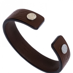 Pre Owned Louis Vuitton Brown Leather Open Cuff Bracelet 19