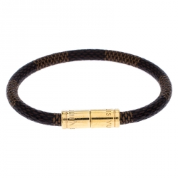 Pre Owned Louis Vuitton Keep It Damier Canvas Gold Tone Bracelet  