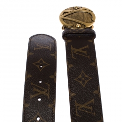 Pre Owned Louis Vuitton Monogram Canvas Round Logo Plague Buckle Belt 90CM