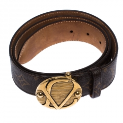 Pre Owned Louis Vuitton Monogram Canvas Round Logo Plague Buckle Belt 90CM