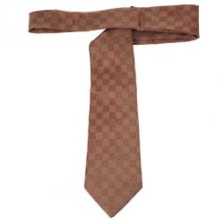 Pre Owned Louis Vuitton Bronze Damier Classique Woven Silk Tie