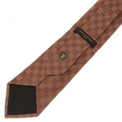 Pre Owned Louis Vuitton Bronze Damier Classique Woven Silk Tie