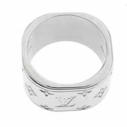 Pre Owned Louis Vuitton Monogram Silver Tone Band Ring Size L