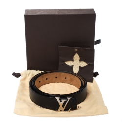 Pre Owned حزام لوي فيتون بحروف أولى جلد ايبي أسود 95 سم