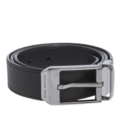 Pre Owned Louis Vuitton Black/Brown Leather Reversible Buckle Belt 85CM