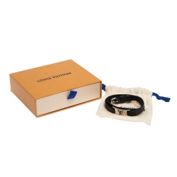 Pre Owned Louis Vuitton Sign It Damier Leather Silver Tone Double Wrap Bracelet