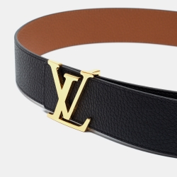Pre Owned Louis Vuitton Black Taurillon Leather LV Initiales Reversible Belt 90
