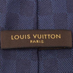 Pre Owned Louis Vuitton Navy Blue Damier Silk Tie