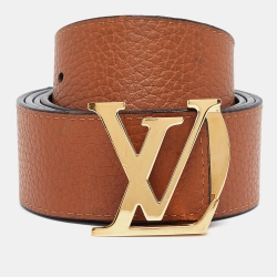 Pre Owned Louis Vuitton Black/Brown Leather LV Initiales Reversible Belt 110 CM