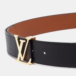 Pre Owned Louis Vuitton Black/Brown Leather LV Initiales Reversible Belt 110 CM