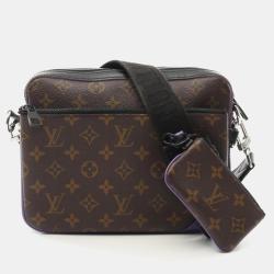 Louis Vuitton Trio Shoulder Bag Coated Canvas Leather Monogram Macassar Brown Black Purple