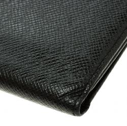 Pre Owned Louis Vuitton Black Taiga Leather Three Flap Wallet