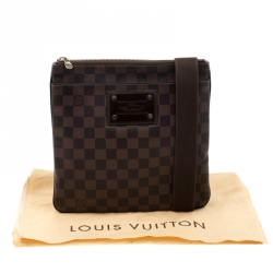 Pre Owned Louis Vuitton Damier Ebene Brooklyn Pochette Plate Bag