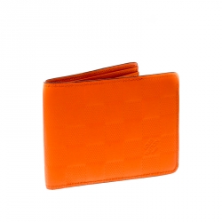 Pre Owned Louis Vuitton Orange Damier Infini Leather Slender Wallet