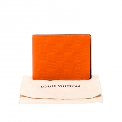 Pre Owned Louis Vuitton Orange Damier Infini Leather Slender Wallet