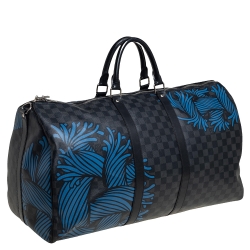 Pre Owned Louis Vuitton Damier Graphite Canvas Christopher Nemeth Blue Rope Keepall Bandouliere 55