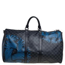 Pre Owned Louis Vuitton Damier Graphite Canvas Christopher Nemeth Blue Rope Keepall Bandouliere 55
