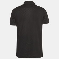 Pre Owned Louis Vuitton Black Patterned Cotton Knit Polo T-Shirt L