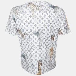 Louis Vuitton White Safari Monogram Print Cotton Crew Neck T-Shirt L