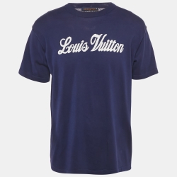 Pre Owned Louis Vuitton Navy Blue Knit Logo Embroidered T-Shirt XL