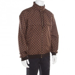 Pre Owned Louis Vuitton Brown Damier Reversible and Convertible Hooded Bomber Jacket XL