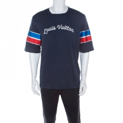 Louis Vuitton Dark Blue Cotton Logo Embroidered Striped Sleeve T Shirt XXL  Louis Vuitton | The Luxury Closet