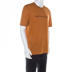 Louis Vuitton Tan Brown Logo Printed Cotton T Shirt XL Louis