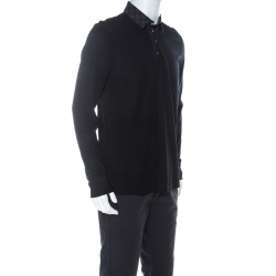 Louis Vuitton Black Cotton Pique Damier Collar Detail Polo T Shirt L