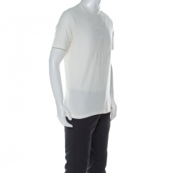 Louis Vuitton Off White Cotton Logo Print Round Neck T-shirt M