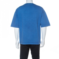 Pre Owned تي شيرت لوي فيتون مطبوع شعار الماركة معكوس واسع قطن أزرق XS