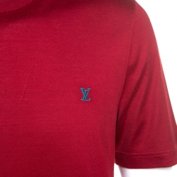 Louis Vuitton Red Logo Embroidered Cotton T-shirt L