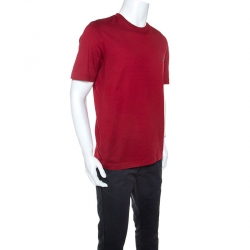 Louis Vuitton Red Logo Embroidered Cotton T-shirt L