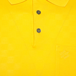 Louis Vuitton Yellow Patterned Cotton Knit Polo T-shirt XS