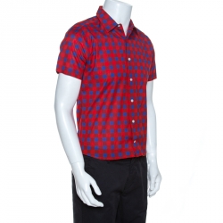 Louis Vuitton Red and Blue Masai Check Short Sleeve Shirt M