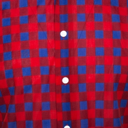 Louis Vuitton Red and Blue Masai Check Short Sleeve Shirt M