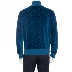 Louis Vuitton Blue Monogram Pattern Velvet Zip Front Jacket L